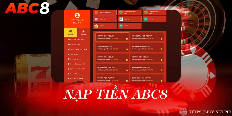 Các phương thức nạp tiền ABC8