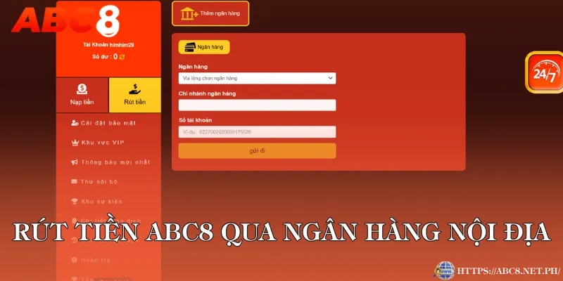 Rút tiền ABC8 qua ngân hàng nội địa